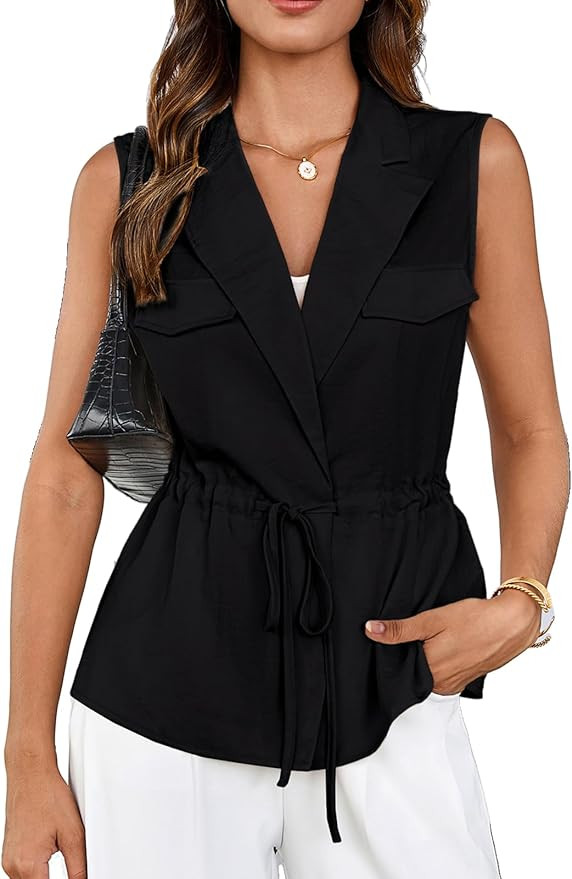 GRACE KARIN Women's Sleeveless Wrap Vest Tops Casual V Neck Peplum Dressy Blouse Drawstring Cardi... | Amazon (US)