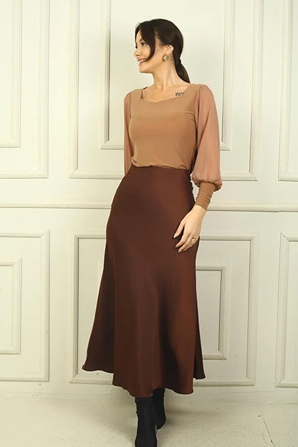 By Saygı Langer Satinrock für Damen mit elastischem Bund - Trendyol | Trendyol DE