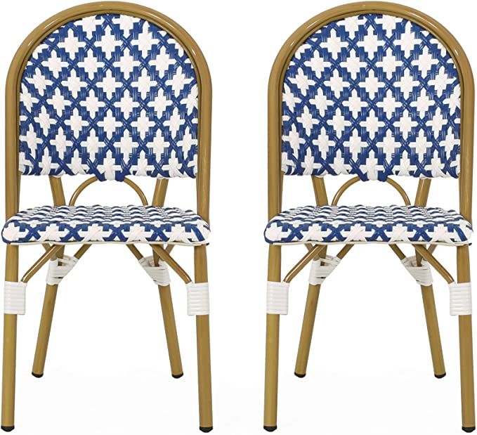 Christopher Knight Home 313258 Anastasia Outdoor French Bistro Chair (Set of 2), Blue + White + B... | Amazon (US)