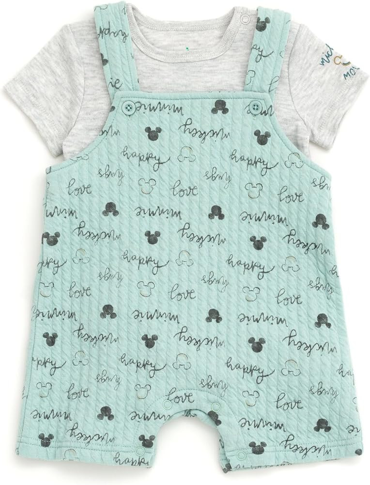 Disney Winnie the Pooh Mickey Mouse Minnie Mouse Baby Bodysuit and Short Overalls Outfit Set Newb... | Amazon (US)