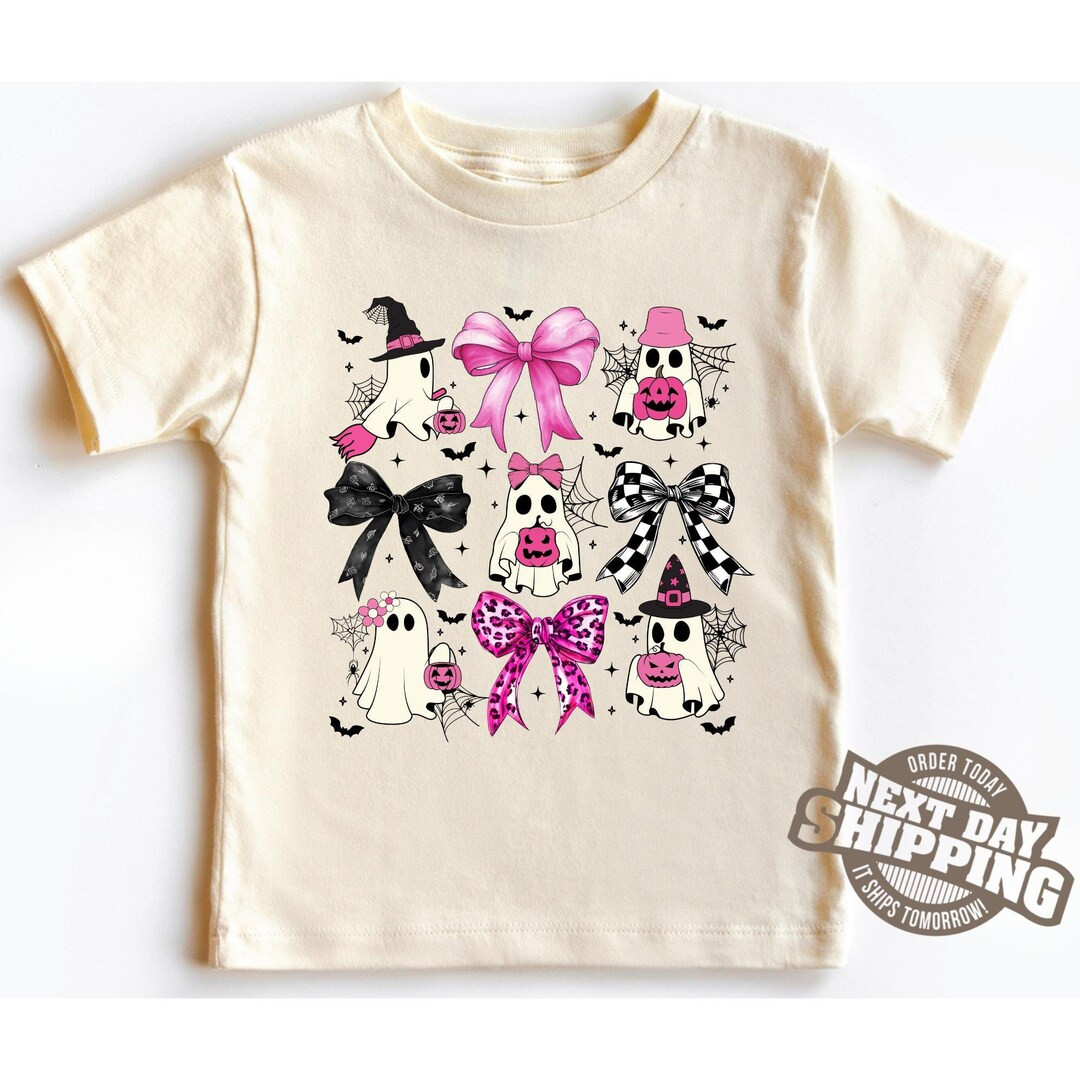 Ghost Bow Halloween Shirt, Cute Halloween Shirt for Girls, Spooky Ghosts With Bows, Kids Hallowee... | Etsy (US)