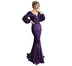 Long Sleeve Sequin Prom Dresses V Neck Mermaid Long Formal Dresses for Women Evening Gowns with S... | Amazon (US)
