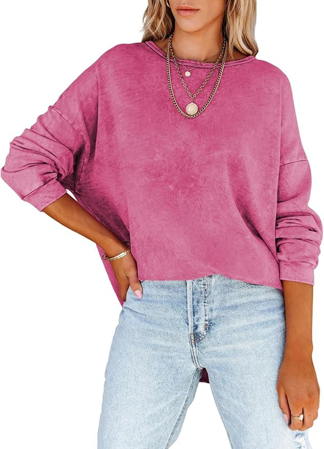 Acelitt Womens Casual Long Sleeve Crewneck Sweatshirts Loose Fit Pullover Tops, S-XXL | Amazon (US)