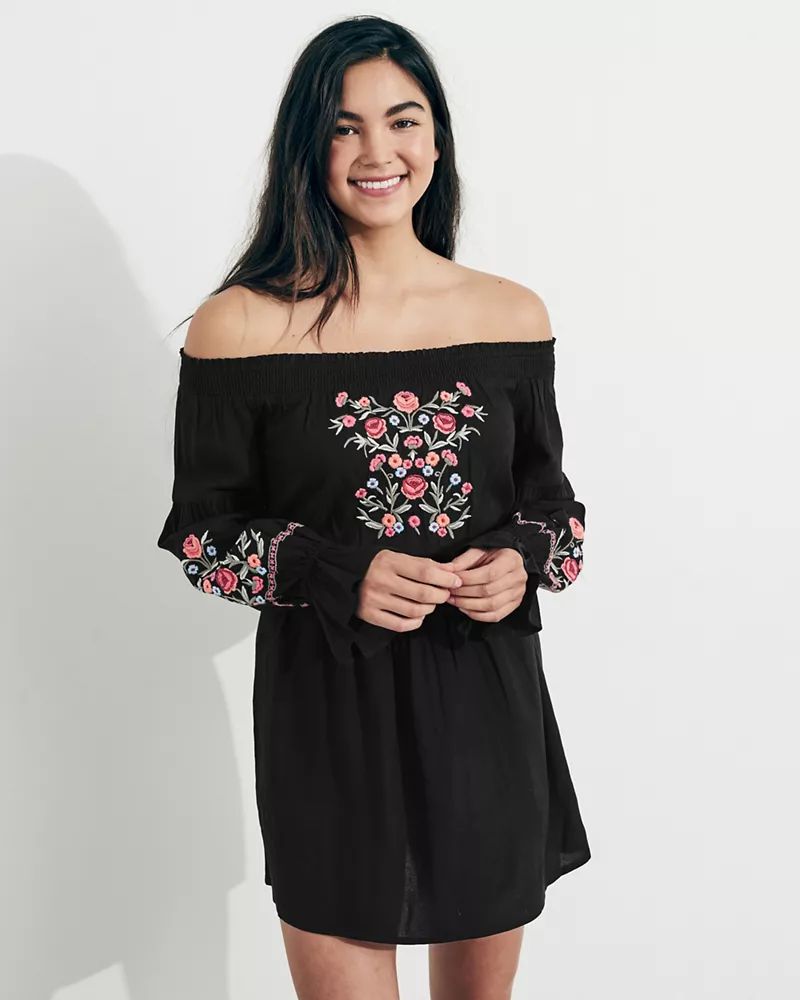 Girls Embroidered Off-The-Shoulder Dress | Hollister US