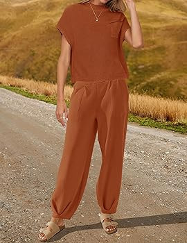 ZESICA Women's 2 Piece Outfits Sweater Set Short Sleeve Mock Neck Knit Pullover Top High Waist Pa... | Amazon (US)