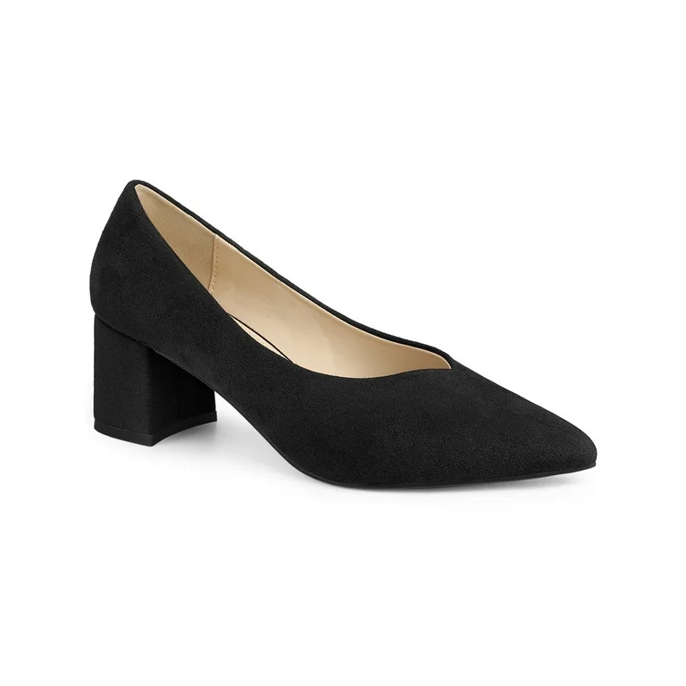 Allegra K Women's Pointy Toe Slip-on Low Chunky Heels Pumps | Walmart (US)