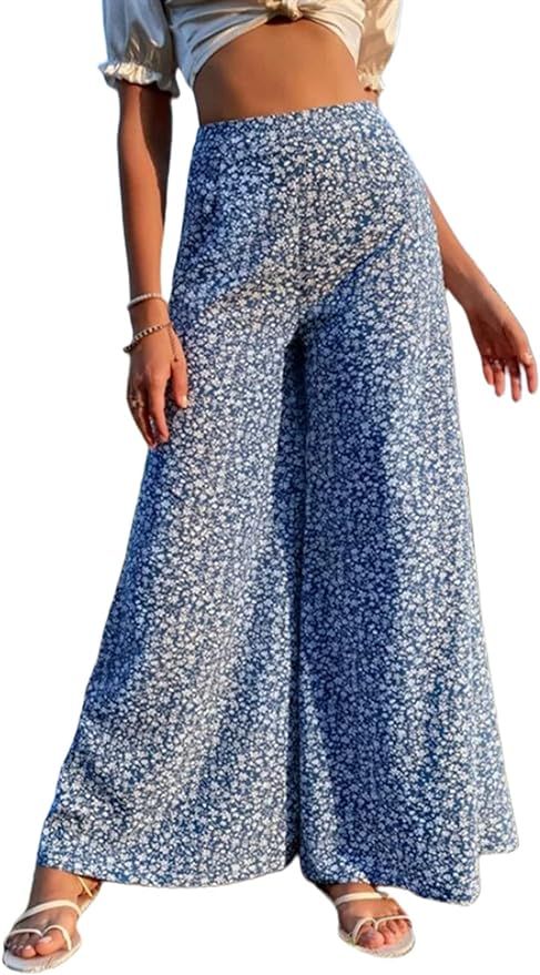 Avanova Women's High Waist Boho Floral Printed Palazzo Pants Wide Leg Trousers Loose | Amazon (US)