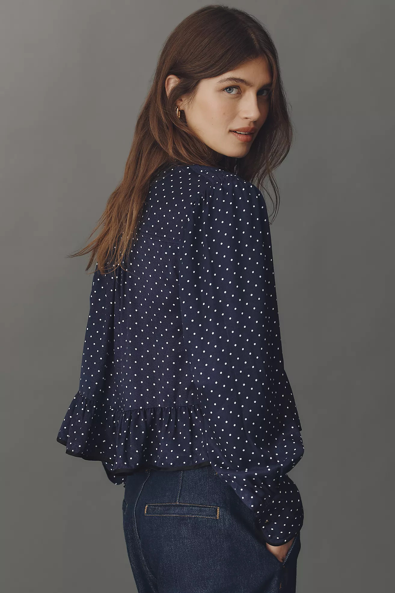 Maeve Silky Ruffle Buttondown Shirt | Anthropologie (US)