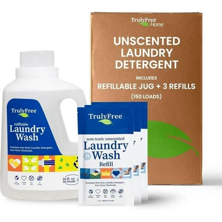 Truly Free Laundry Wash Detergent for Sensitive Skin, Gentle & Safe for Baby Clothes | Plant-Based, Natural Ingredients | Unscented | Include 1 Refillable Bottle (150 Loads) | Walmart (US)