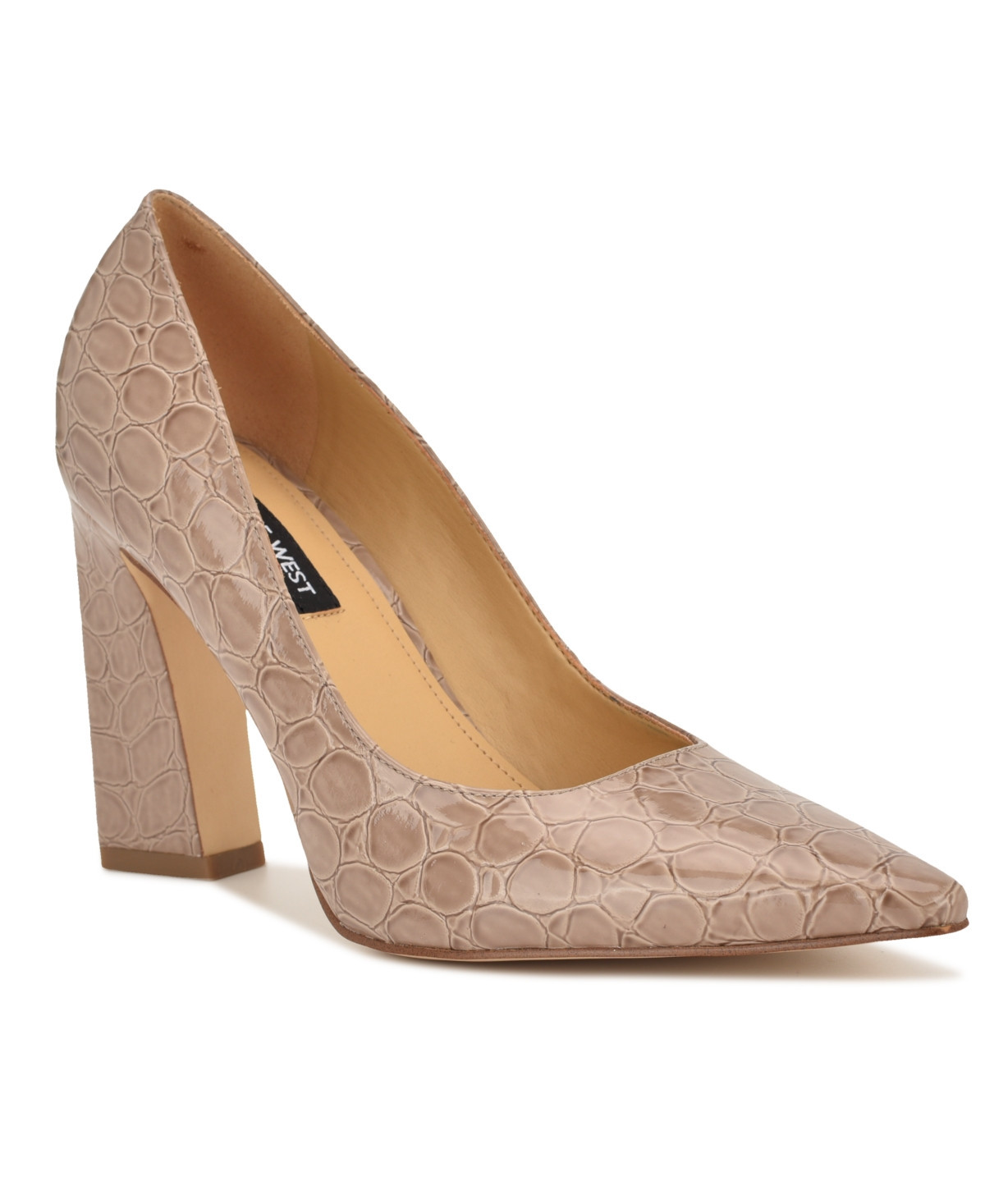 Nine West Women's Tamant Tapered Block Heel Pumps - Natural Croco Patent | Macy's