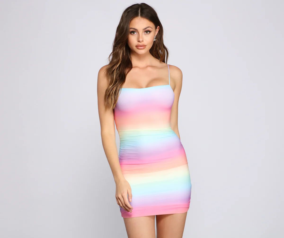 Rainbow Tie Dye Mesh Mini Dress | Windsor Stores