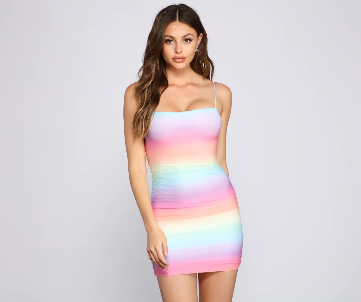 Rainbow Tie Dye Mesh Mini Dress | Windsor Stores