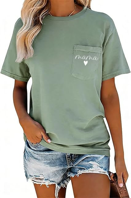 Mama Shirt Dog Mom Shirt Funny Dog Paw Graphic Letter Tee Shirts with Pockets Pets Lover Short Sl... | Amazon (US)