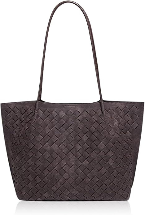 Woven Leather Tote Bag for Women - Large Capacity Shoulder Handbag with Matching Pouch, Stylish | Amazon (US)