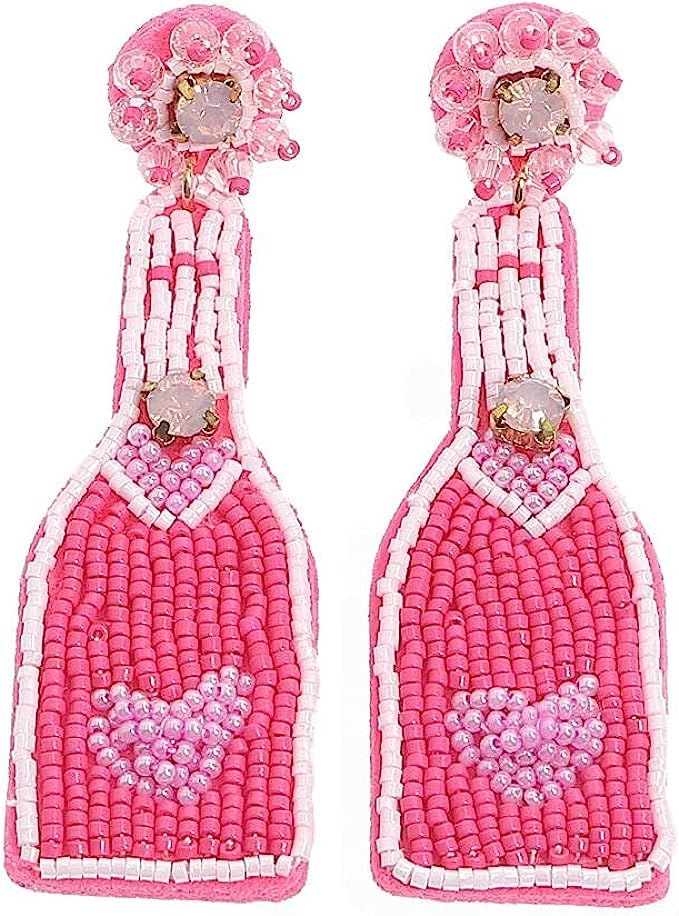 Champagne Bottle Beaded Statement Earrings Colorful Summer Fun Drop Dangle Earrings for Women Gir... | Amazon (US)