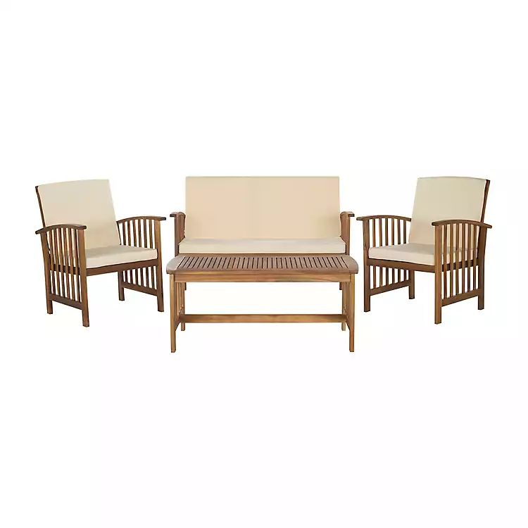 Caramel 4-pc. Acacia Patio Set with Beige Cushions | Kirkland's Home