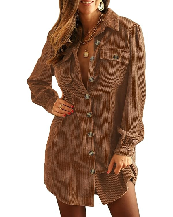 Alaster Queen Women's Corduroy Long Sleeve Short Dresses Fall Winter Button Down Work Tunic Dress... | Amazon (US)