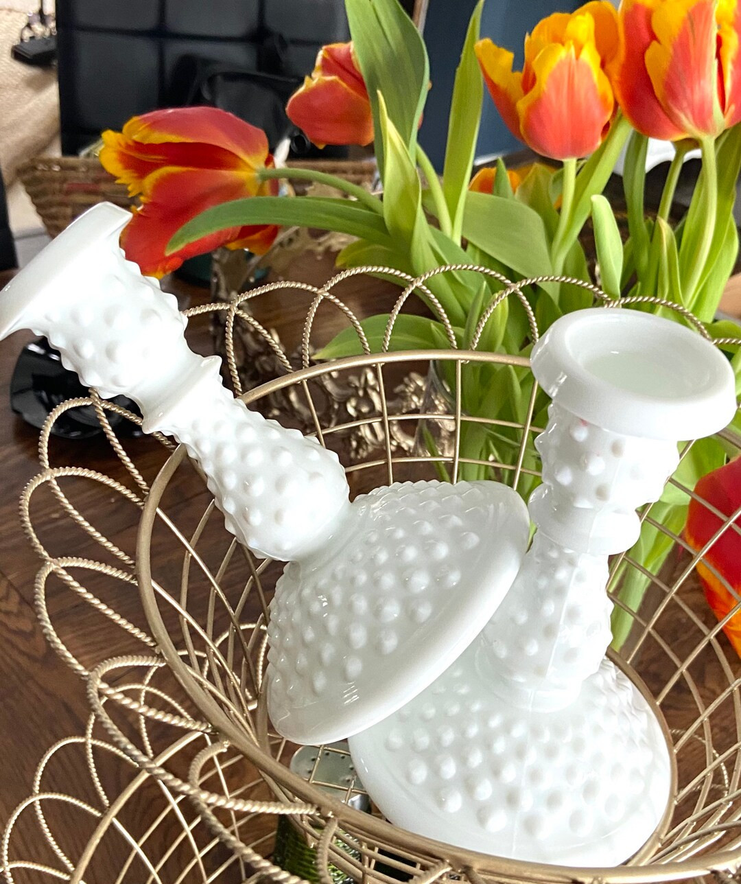 Vintage Fenton Pair of Hobnail Wedding White Candle Stick Holders, April Birthday, Mothers Day Gi... | Etsy (US)