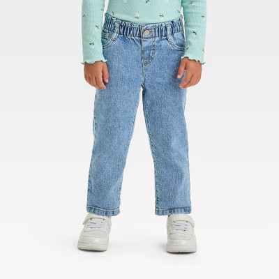 Toddler Girls' Paperbag Pants - Cat & Jack™ Light Wash 3T: Relaxed Fit Denim with Elastic Waist... | Target