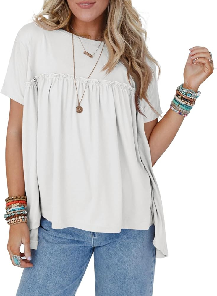 Cicy Bell Womens Summer Babydoll Tunic Tops Pleated Short Sleeve Crew Neck Peplum T Shirts Casual... | Amazon (US)
