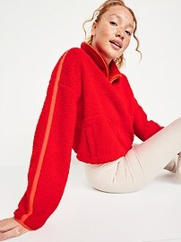 Cropped Sherpa 1/4-Zip Pullover for Women | Old Navy (US)