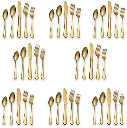 Berglander Flatware Set 40 Piece, Stainless Steel With Titanium Gold Plated, Golden Color Flatwar... | Amazon (US)