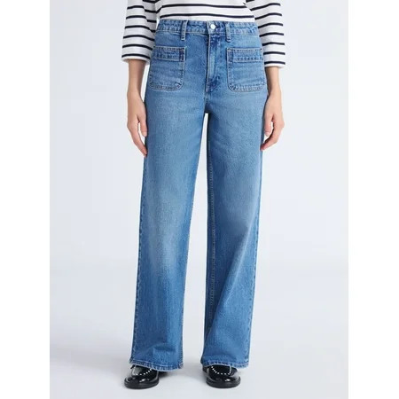 Free Assembly Women's and Women's Plus Wide Leg Jeans with Patch Pockets, 30", 32", and 34" Inseams, Sizes 0-26W | Walmart (US)