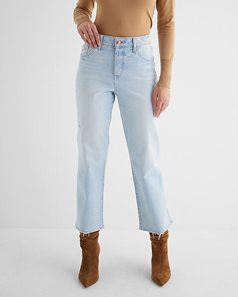 High Waisted Light Wash Relaxed Straight Ankle Jeans | Express