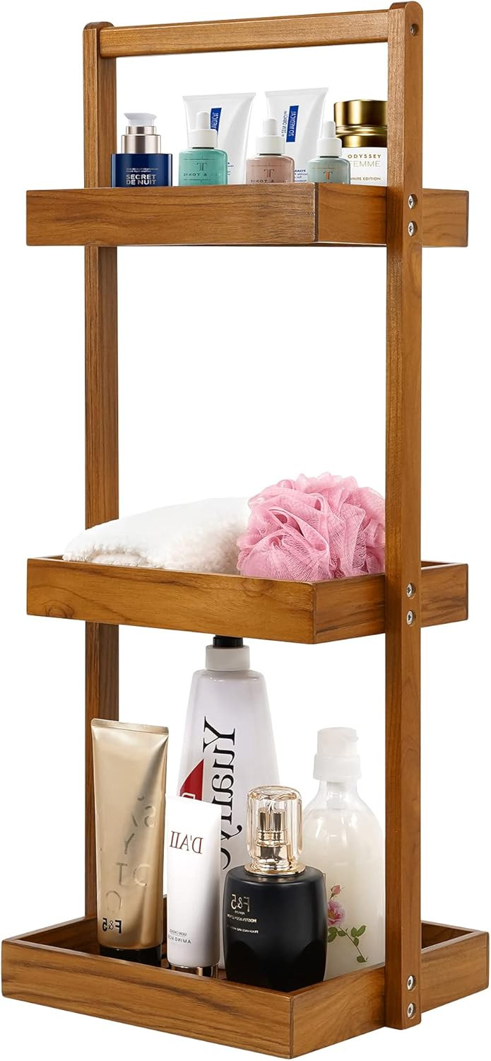 Utoplike Teak Shower Caddy Shelf, Standing Shower Organizer for Bathroom Corner, Wooden Freestand... | Amazon (US)