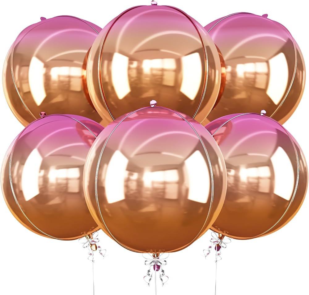 6Pcs Gradient Orange Round Foil Balloons, 22" Large Helium Ball Balloon, Metallic Orange Mylar Ba... | Amazon (US)