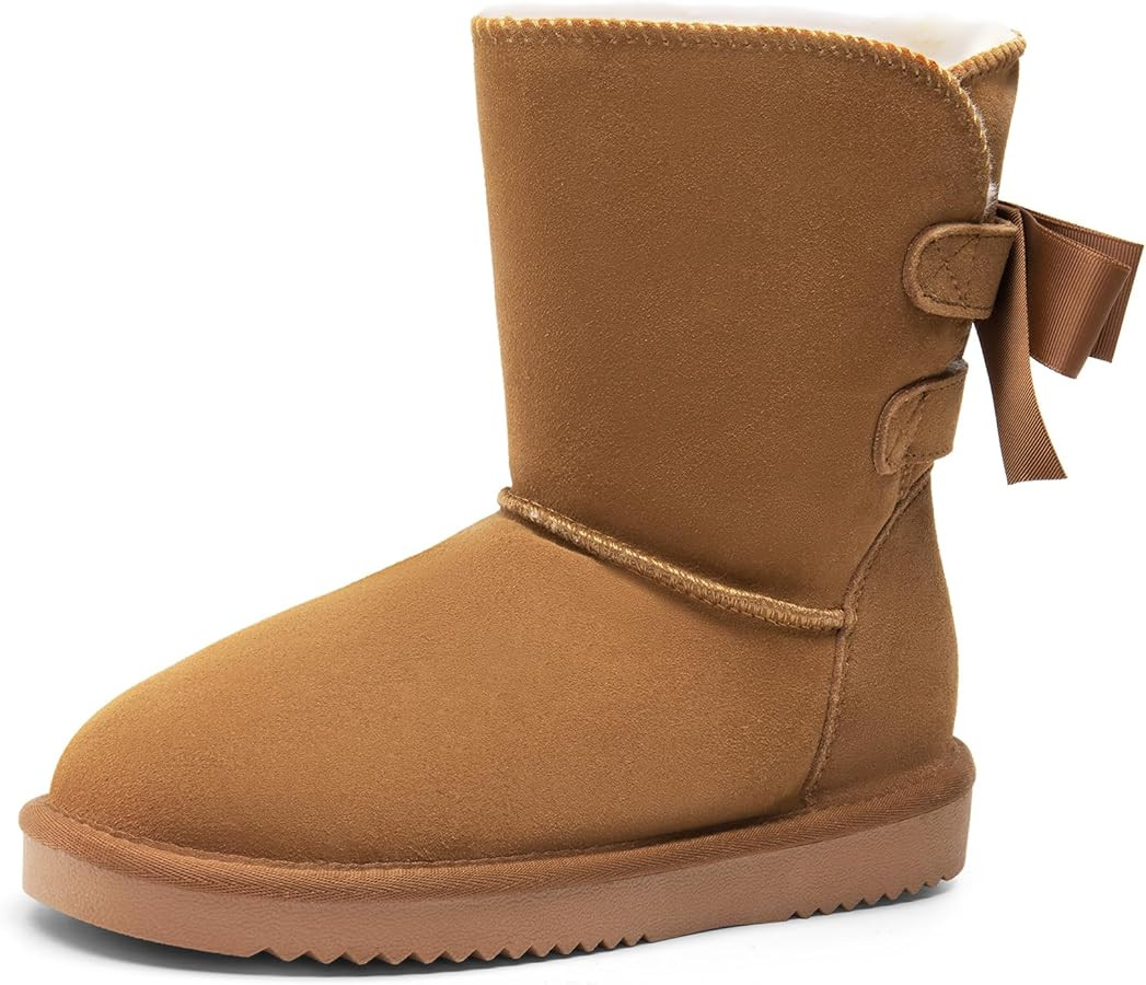 DREAM PAIRS Women's Winter Snow Boots FuzzyChic Bow Genuine Suede Leather Faux Fur Lining Memory ... | Amazon (US)