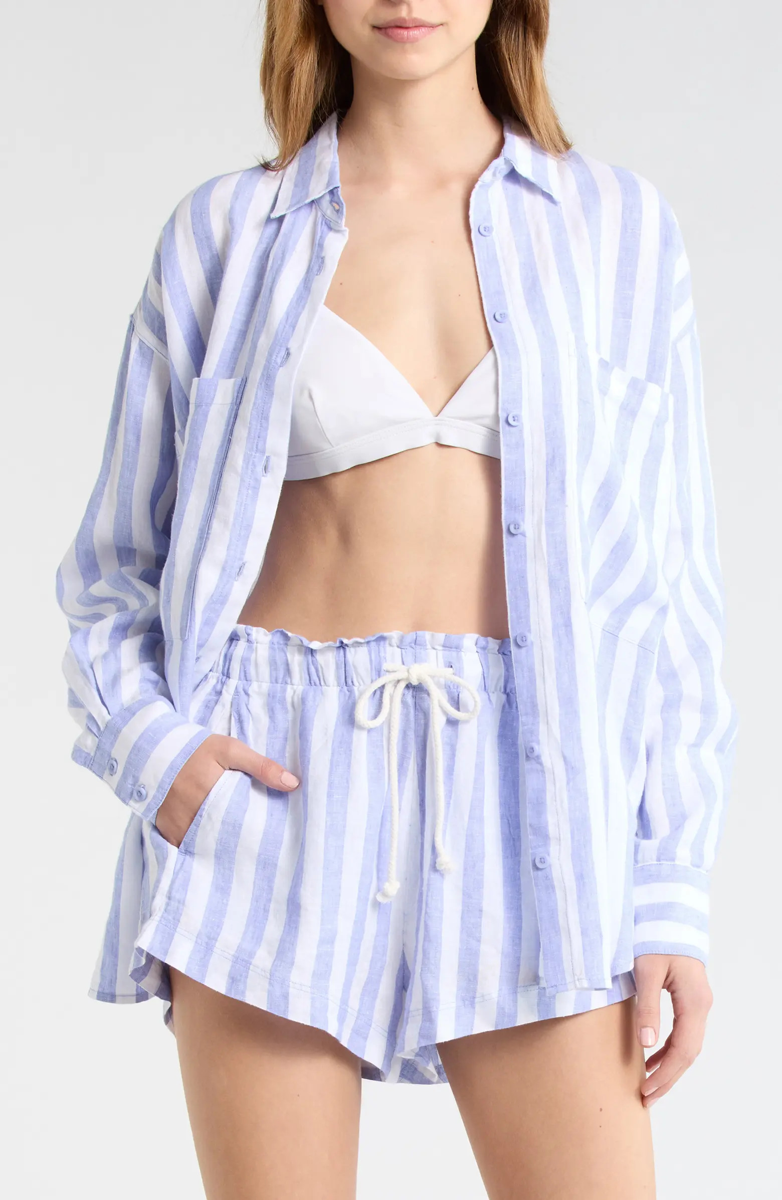 Getaway Stripe Linen Cover-Up Shirt | Nordstrom