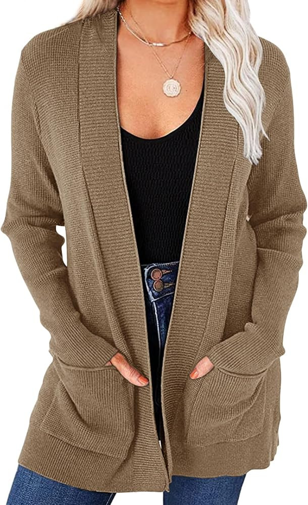 MEROKEETY Women's Fall Winter Cardigan Sweaters Lightweight Open Front Waffle Knit Sweaters with ... | Amazon (US)