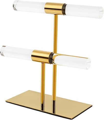 Display Stand Acrylic Jewelry Towers - Stainless Steel Long Necklaces Stand 2-Tier Crystal Tablet... | Amazon (US)
