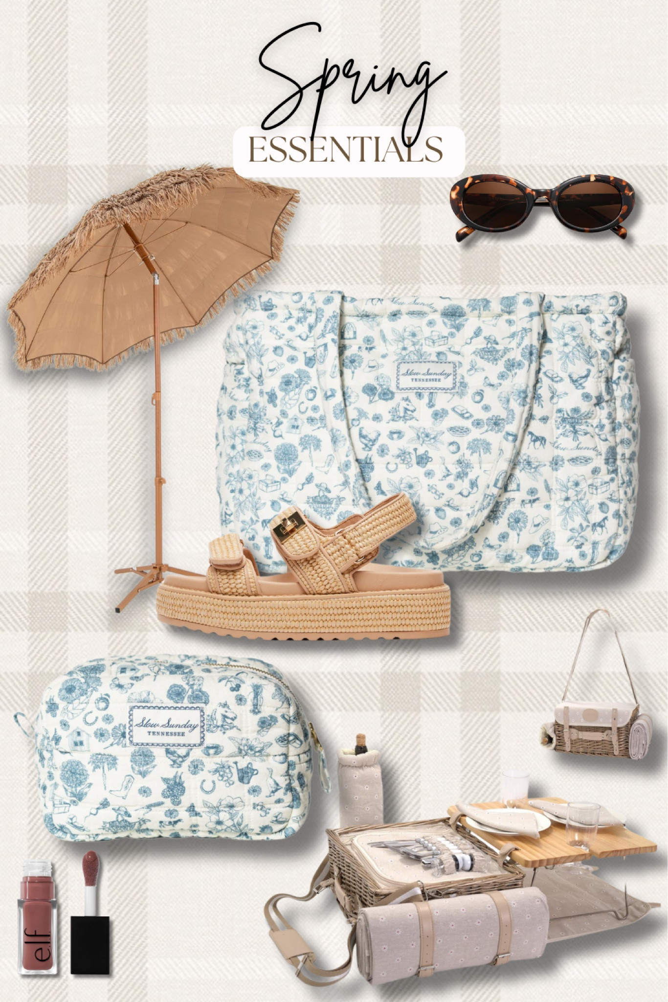 Spring is finally here, and I’m fully embracing it with these must-haves! ☀️🌿 A cute quilted tote, comfy raffia sandals, and the prettiest picnic setup—what more do you need for warm, sunny days? 

Quilted tote, beach umbrella, raffia sandals, picnic basket , sunglasses, lipgloss  

#LTKsummer #LTKbag #LTKspring