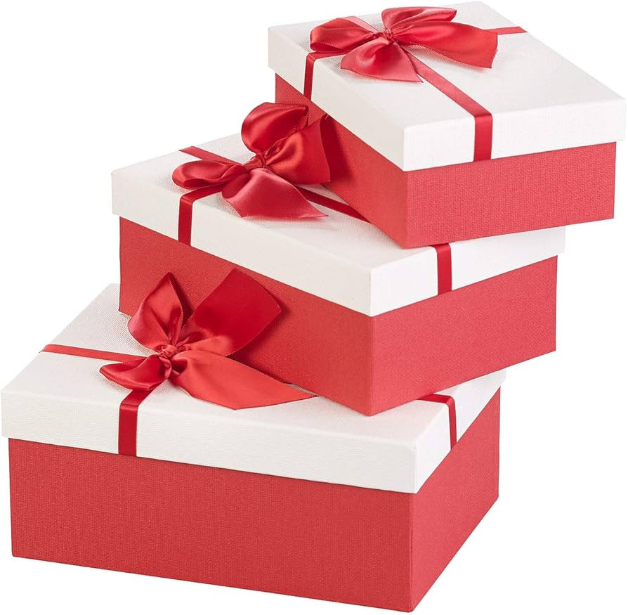 Your Design Geschenkbox: 3er-Set edle Geschenk-Boxen mit roter Schleife, 3 Verschiedene Größen ... | Amazon (DE)