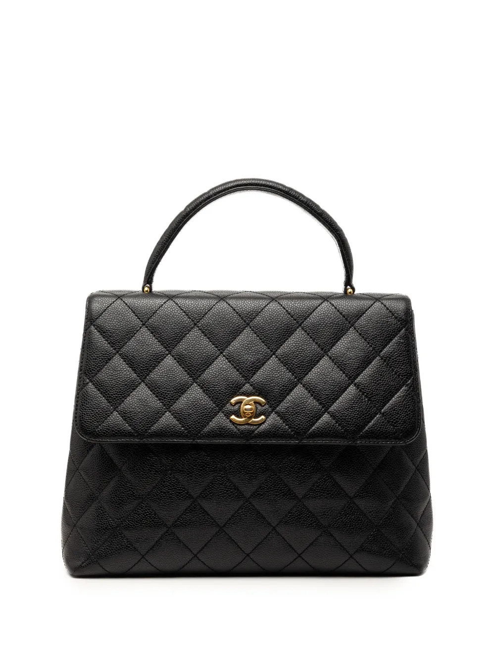 CHANEL Pre-Owned 2000-2002 CC Quilted Caviar Kelly Top Handle Bag handbag - Black | Farfetch Global
