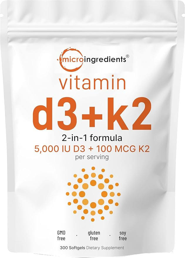Micro Ingredients Vitamin D3 5000 IU with K2 100 mcg, 300 Soft-Gels | K2 MK-7 with D3 Vitamin Sup... | Amazon (US)