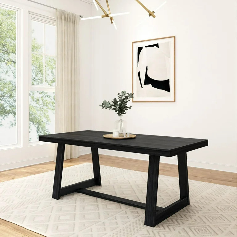 Plank+Beam 72" Dining Table for 6, Solid Wood Classic Farmhouse Style Kitchen Table, Black Wirebr... | Walmart (US)