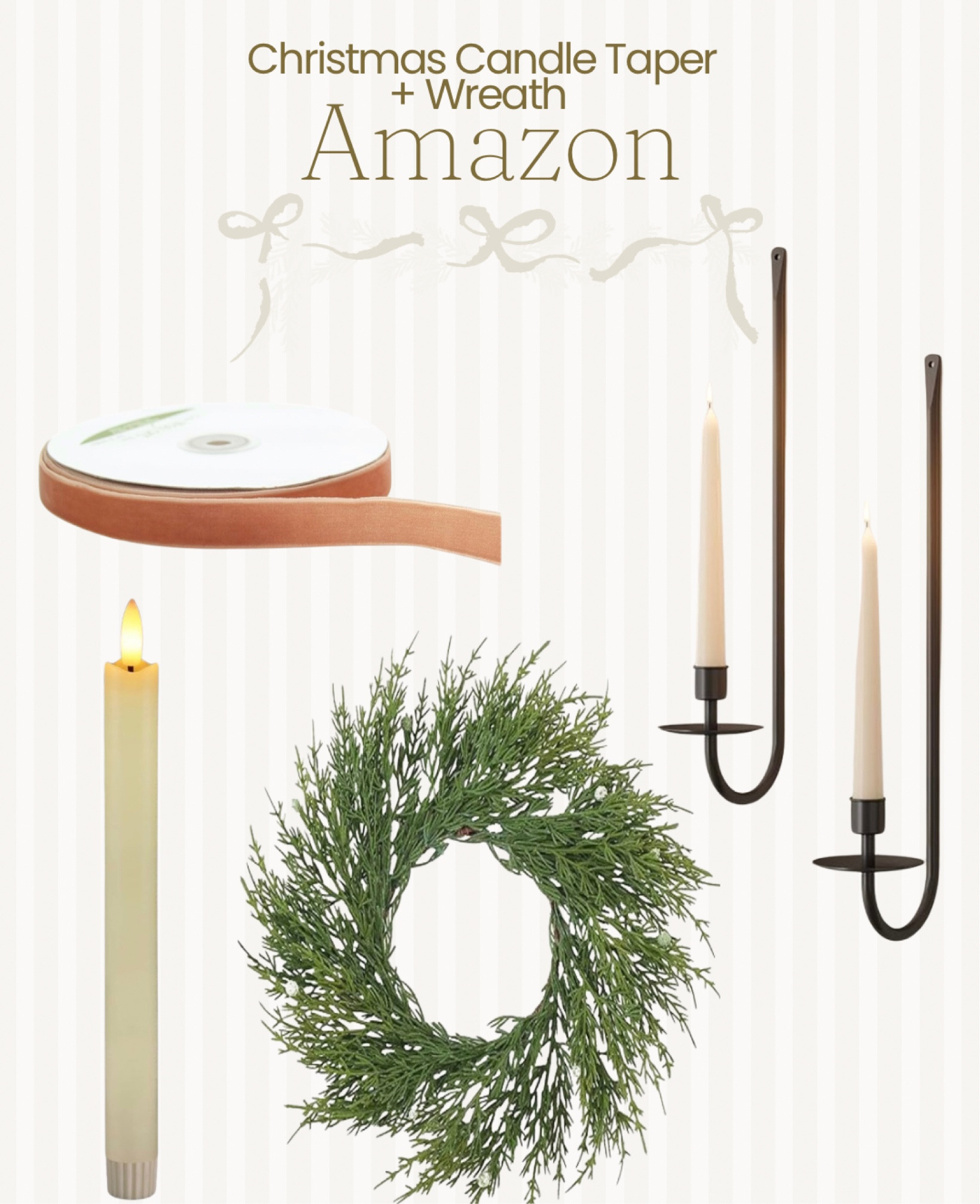 Festive candle wall taper holder with mini wreath and velvet bow for Christmas. All from Amazon! 🎄 

#LTKSeasonal #LTKHome #LTKHoliday