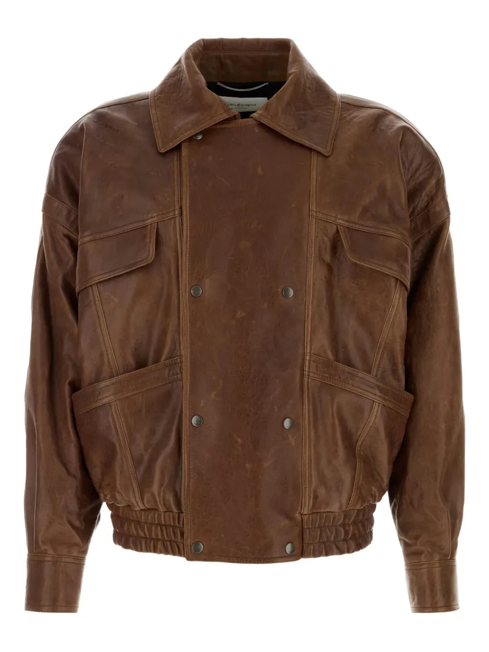 Saint Laurent double-breasted pocket-leather jacket - Brown | Farfetch Global
