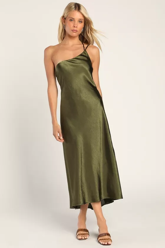 You're My Type Sage Green Satin Jacquard Midi Slip Dress