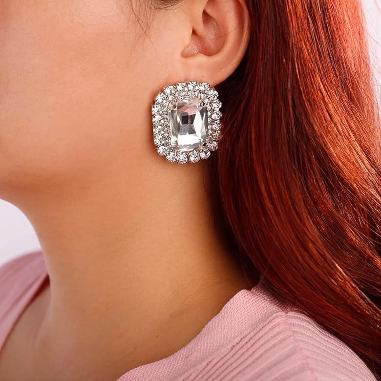Denifery Square Crystal Earrings Rhinestone Stud Earrings Sparkling Crystal Stud Dangle Drop Earr... | Amazon (US)