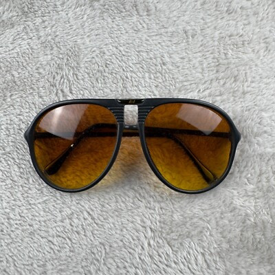 Vintage Amber Vision Aviator Sunglasses Mens Black Preowned Orange Lens Retro | eBay US