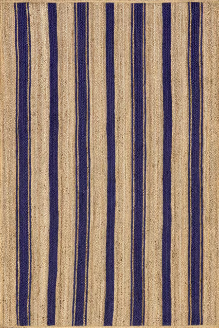 Royal Blue Calathea Striped Jute  Area Rug | Rugs USA