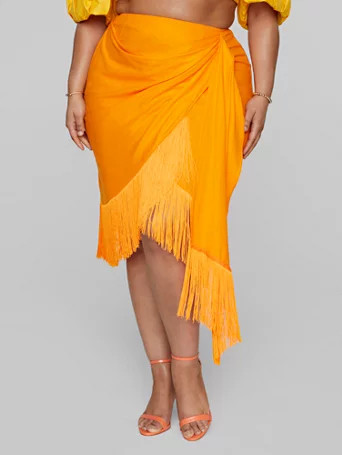 Leia Faux Wrap Fringe Skirt - Gabi Fresh x FTF - Fashion To Figure | Fashion To Figure
