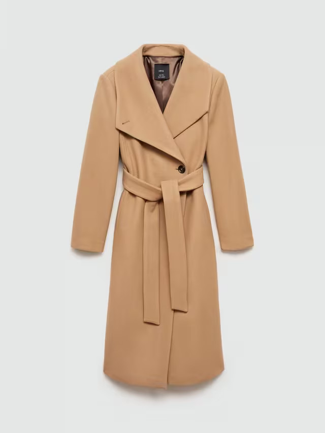 MangoSirenita Wool Blend Wrap Coat, Camel | John Lewis (UK)