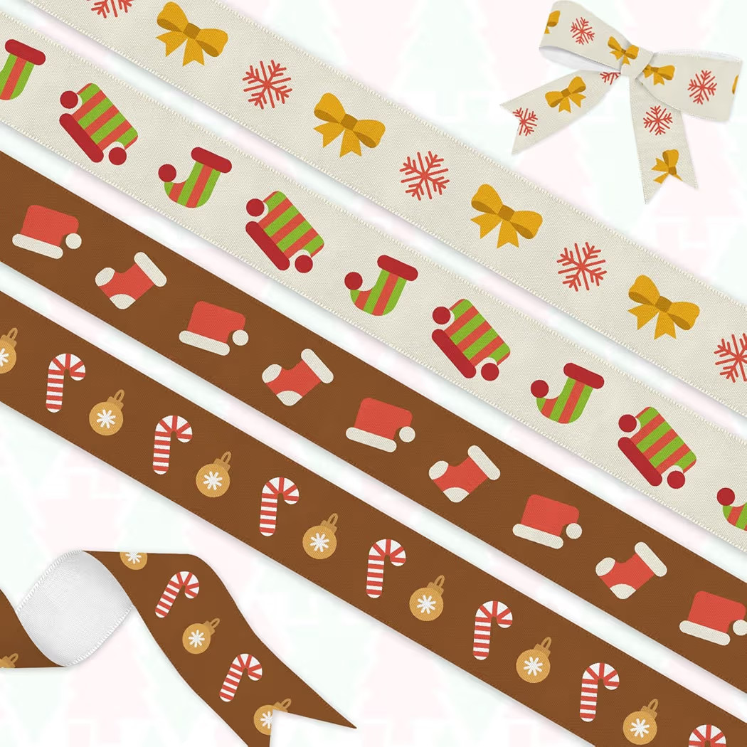 YKW 4 Rolls Christmas Ribbon Set - 20 Yards Total - 1" Candy Stocking Snowflakes, Pattern Ribbon ... | Amazon (US)