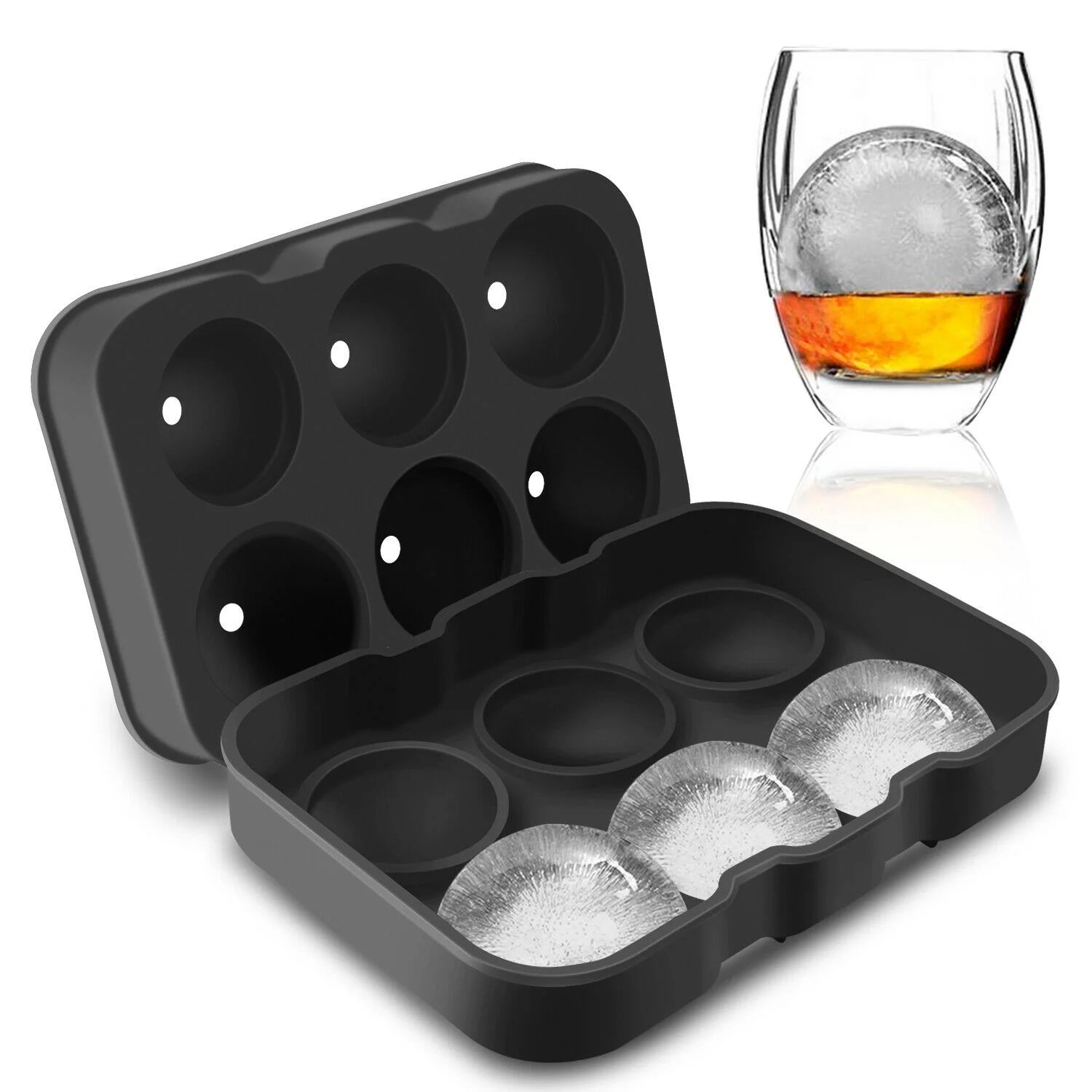 Round Ice Cube Ball Maker Tray Silicone Sphere Mold Bar Whiskey Cocktails Funnel(Black/8 Large Sh... | Walmart (US)