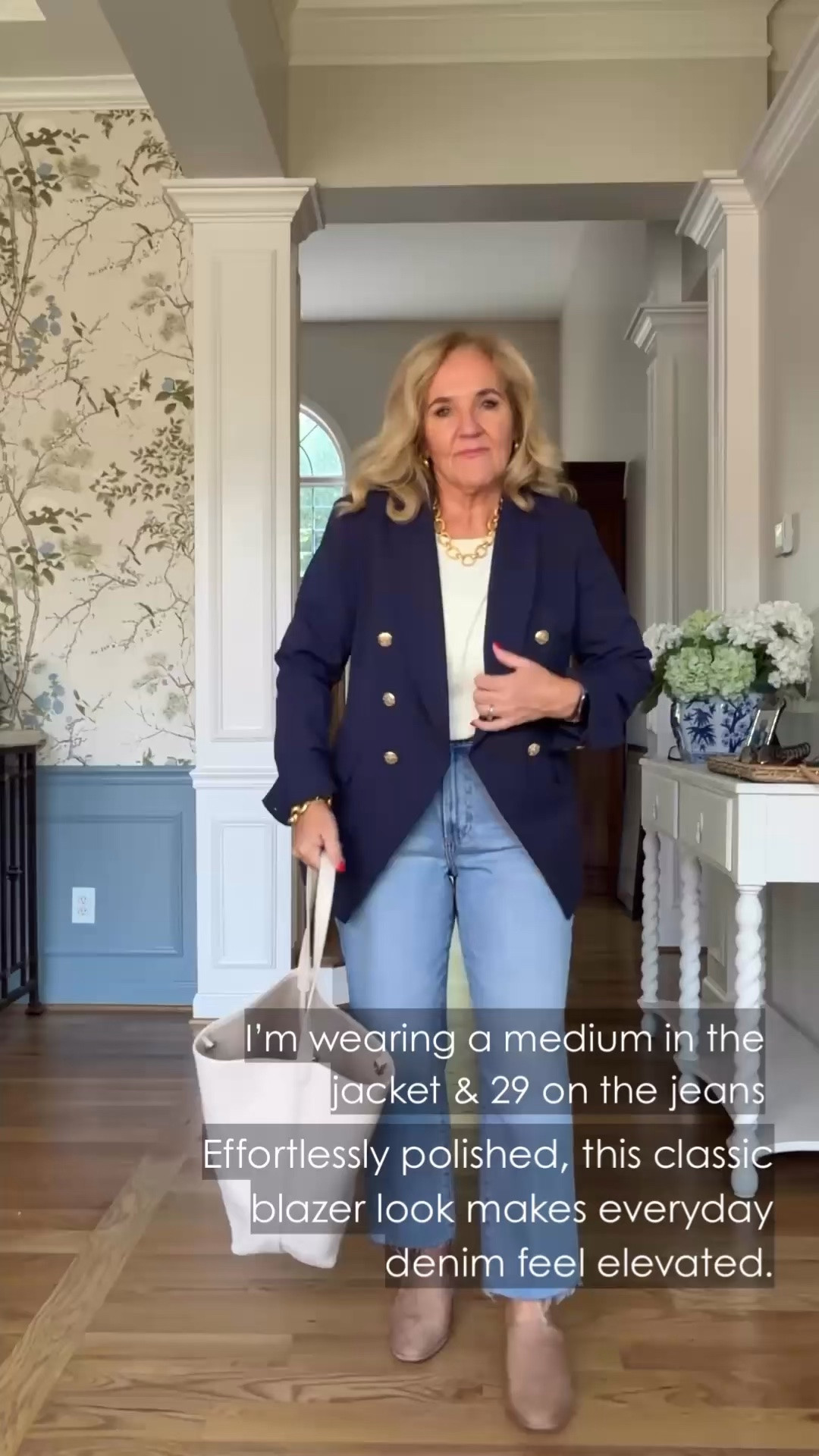 This classic navy blazer instantly elevates everyday denim. Paired with a simple white top, light-wash jeans, and ankle boots, it’s an effortless polished look that works for so many occasions. Wearing a medium in the jacket and size 29 in the jeans.

💡 LTK MADE EASY
❤️ Heart = Support my posts!
🔖 Save = Get sale & restock alerts
📋 Lists = Keep favorites organized
📲 Share = Send lists and products to a friend. Hello, Christmas List!
💬 Comment = Ask me anything about what I'm wearing.:-)

#LTKootd #LTKWorkwear #LTKOver40